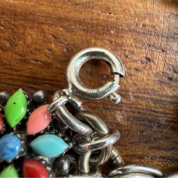 Vintage Southwest Turquoise Native American Sterling 925 Silver Charm Bracelet - Picture 14 of 16